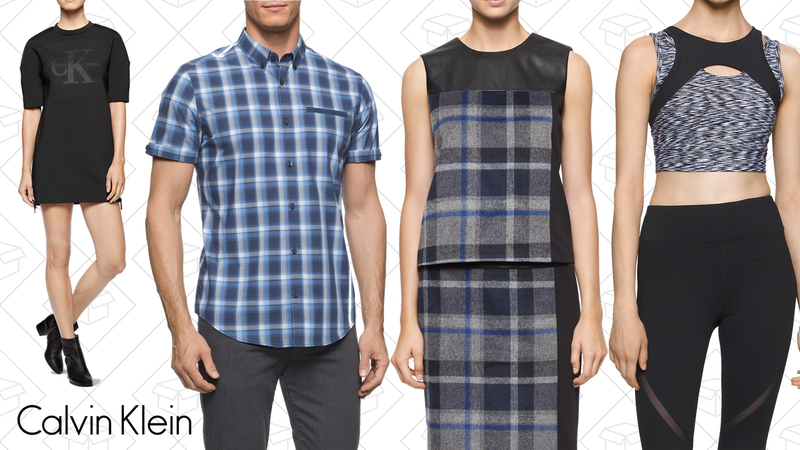 Spacer Tee Dress, $120 | Slim-Fit Windowpane Short Sleeve Shirt, $36 | Faux Leather Plaid Sleeveless Top, $45 | Performance Long-Line Sports Bra, $24